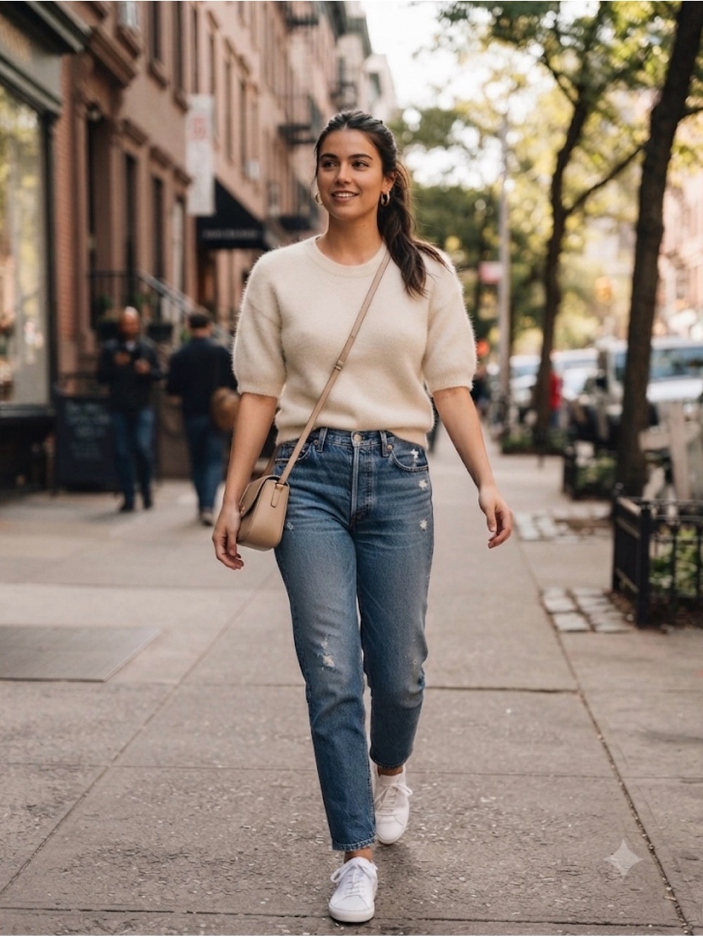 Michael Kors Cream Fuzzy Short-Sleeve Crew Sweater